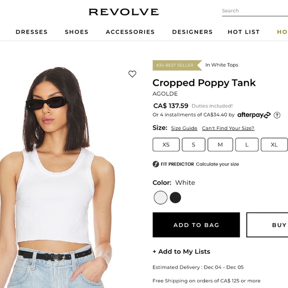 $140 AGOLDE White Poppy Cropped Ribbed Tank Top Large NWT New - Picture 2 of 4